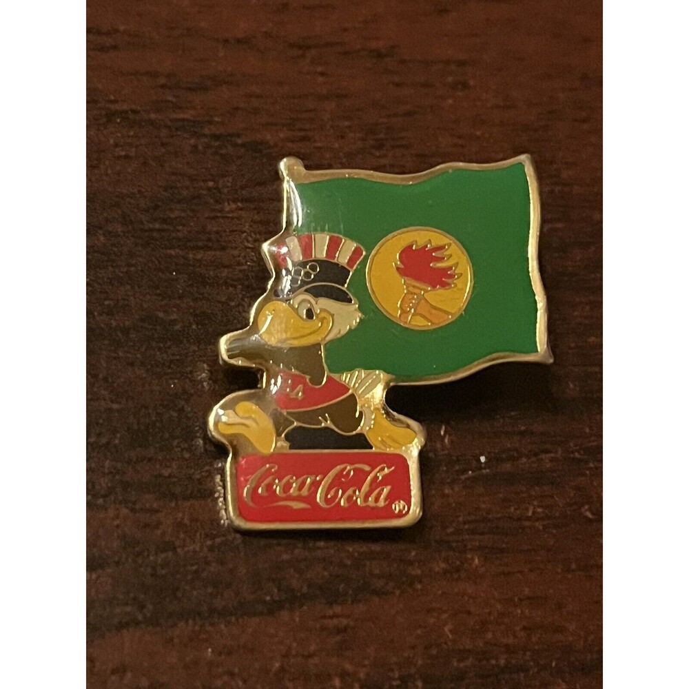 Vintage 1984 Los Angeles Olympics Coca Cola Sam Eagle Zaire Flag Lapel Pin